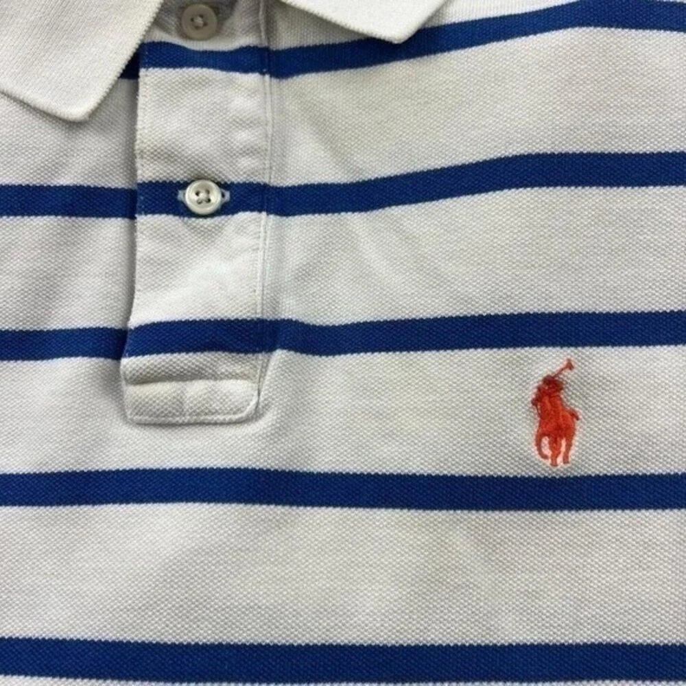 Polo Ralph Lauren Striped Polo Shirt XL Cream Navy Classic Cotton‎ Preppy Resort